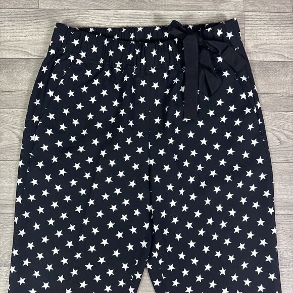 J. Crew Star Printed Tie Waist Pull On Crepe Slim Leg Pants Black sz 4 - Picture 3 of 7